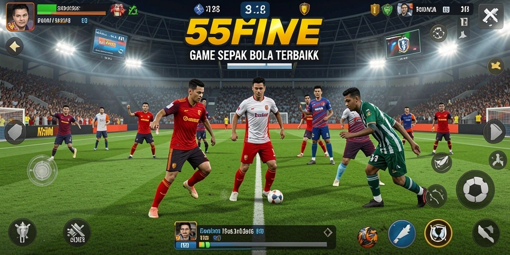 Tampilan gameplay mendebarkan dalam 55FIVE olahraga sepak bola.