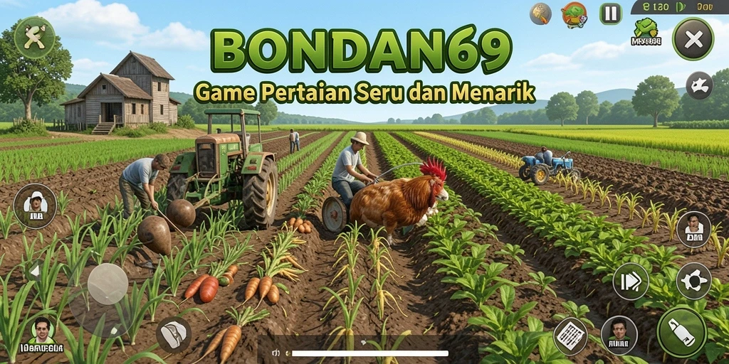 Screenshot gameplay BONDAN69 menunjukkan petani sedang merawat tanaman.