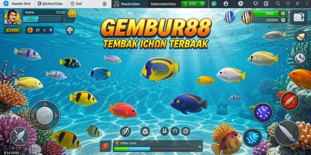 Tampilan gameplay seru dari GEMBUR88 dengan aksi menembak ikan.