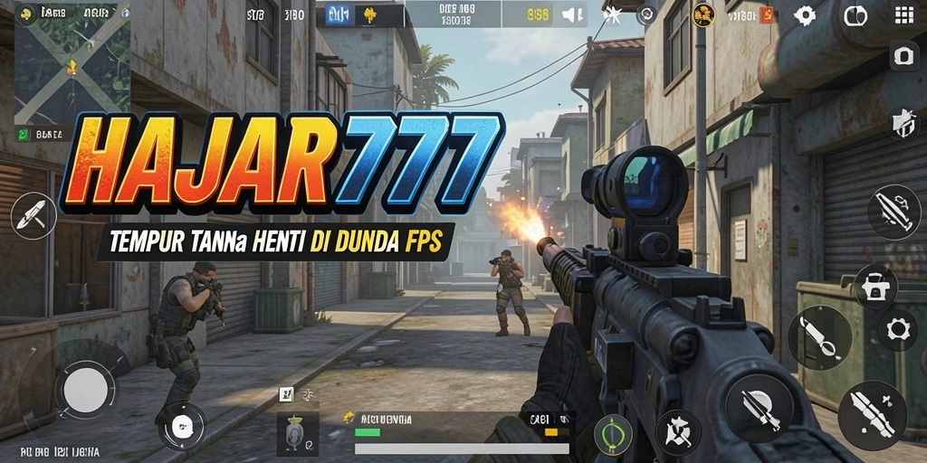 Tangkapan layar utama dari gameplay HAJAR777 menampilkan pertempuran yang intens.