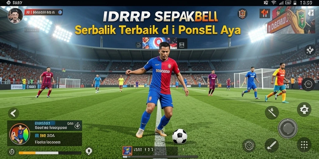 Screenshot gameplay menarik dari IDRRP yang menampilkan aksi pertandingan sepak bola.