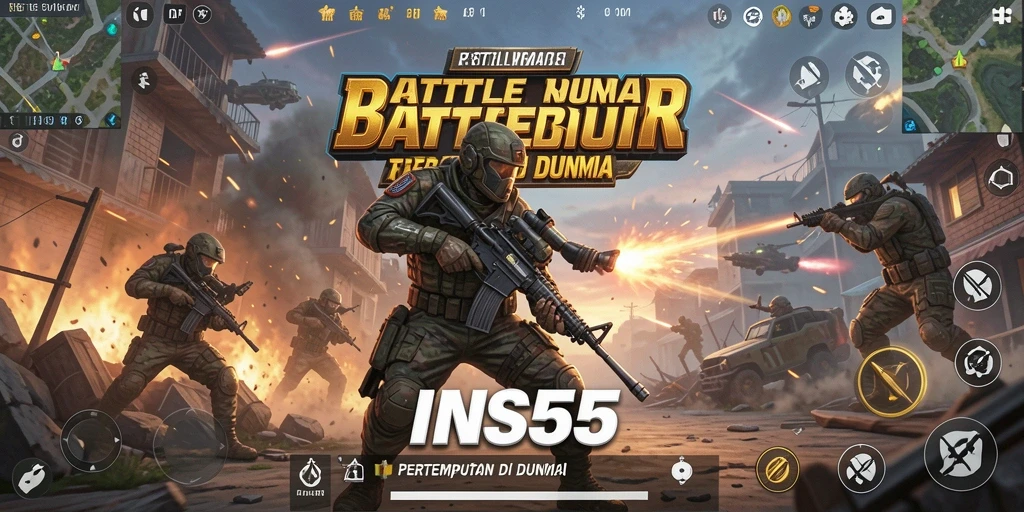 Gameplay seru di <strong>INS55</strong> saat pertempuran intens Battle Royale.