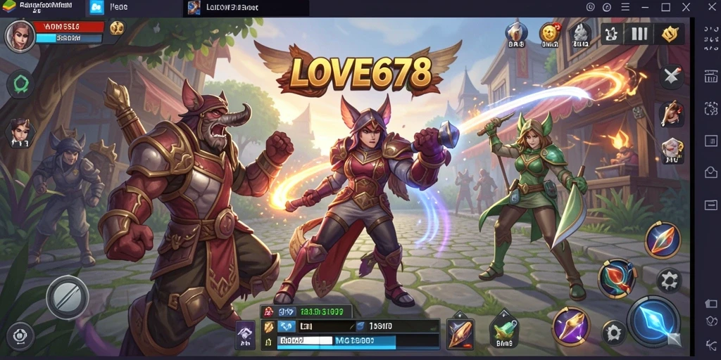 Tampilan gameplay LOVE678 dengan pertempuran strategi yang intens.