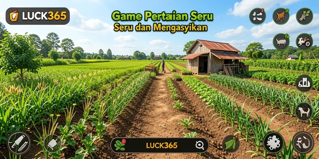 Screenshot gameplay LUCK365 yang menunjukkan proses bertani dan panen.