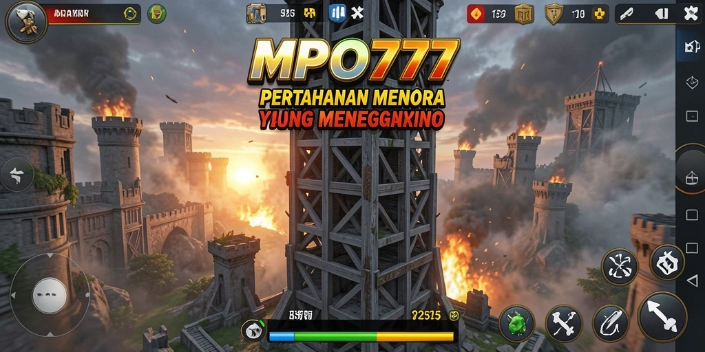 Tangkapan layar MPO777 menampilkan pertahanan menara yang epik dan musuh yang menyerang.