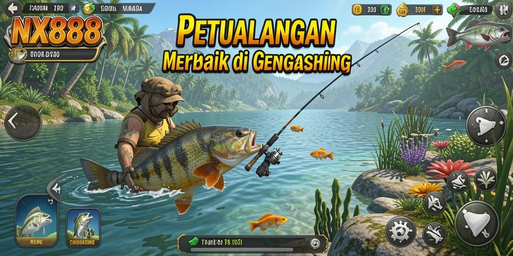 Screenshot NX888 menunjukkan gameplay memancing yang menakjubkan dan interaktif.